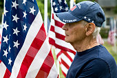 United States Veteran among American Flags