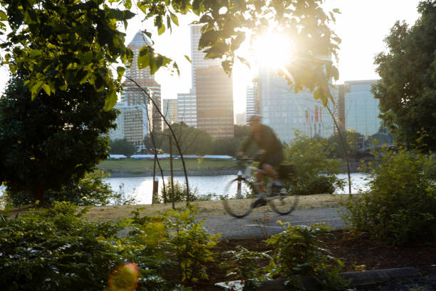 Motion Blur Of City Bike Riders - fotografia de stock