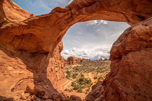 In Eastern Utah Arches National Monument Desert Photo Series (Shot with Canon 5DS 50.6mp photos professionally retouched - Lightroom / Photoshop - original size 5792 x 8688 downsampled as needed for clarity and select focus used for dramatic effect)