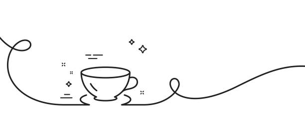 illustrations, cliparts, dessins animés et icônes de icône de la ligne de tasse de thé. panneau de boisson au café. ligne continue avec boucle. vecteur - coffee coffee cup love cappuccino