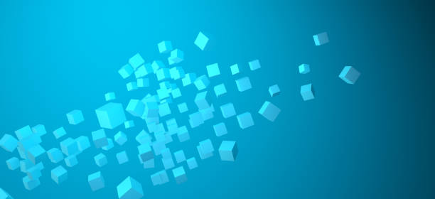 istock Abstract geometric background with blue 3d flying cubes. Modern abstract business template with 3d blue cube on blue background. 1498785883