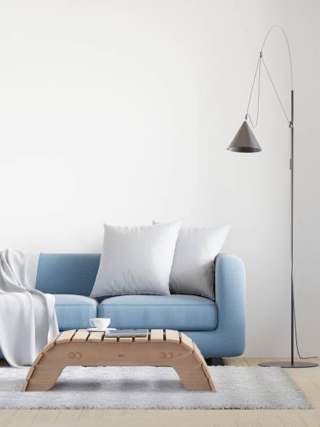 istock Contemporary living room with a blue sofa, lamp, and coffee table. 3d rendering. 1498793441