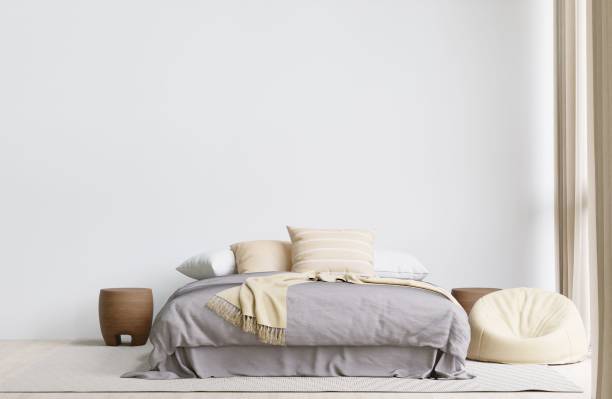 istock Contemporary bedroom with a soft bed, and bean bag. 3d rendering. 1498793458