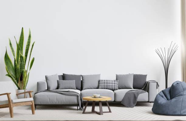 istock Contemporary living room with a grey sofa, armchair, and coffee table. 3d rendering. 1498793480