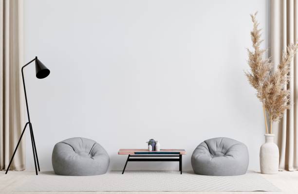 istock Contemporary living room with a coffee table and two bean bags. 3d rendering. 1498793481