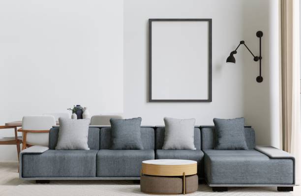istock Contemporary living room with a grey sofa, dining table, and coffee table. 3d rendering. 1498793483