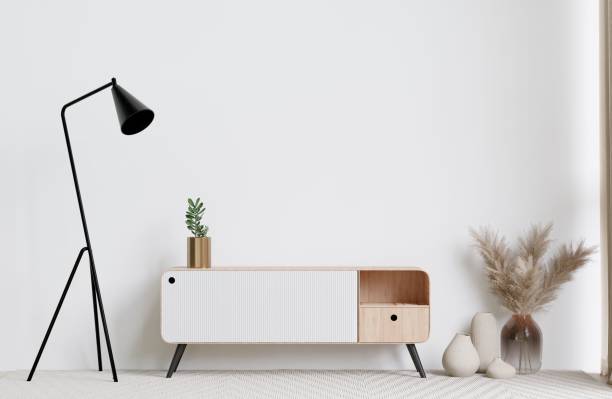 istock Modern living room with a drawer, lamp, and decorative plants. 3d rendering. 1498793506