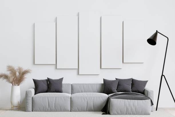 istock Contemporary living room with a grey sofa, lamp, and decorative plants. 3d rendering. 1498793515