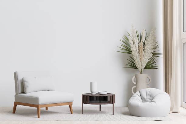 istock Modern living room with a bean bag, armchair, and coffee table. 3d rendering. 1498793523
