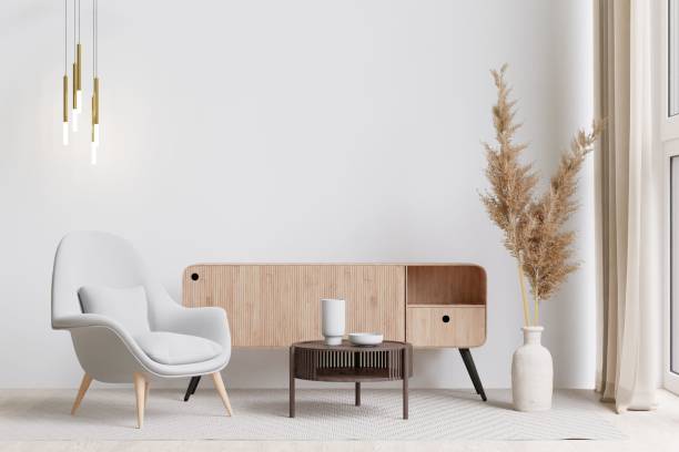 istock Modern living room with a drawer, armchair, and coffee table. 3d rendering. 1498793524