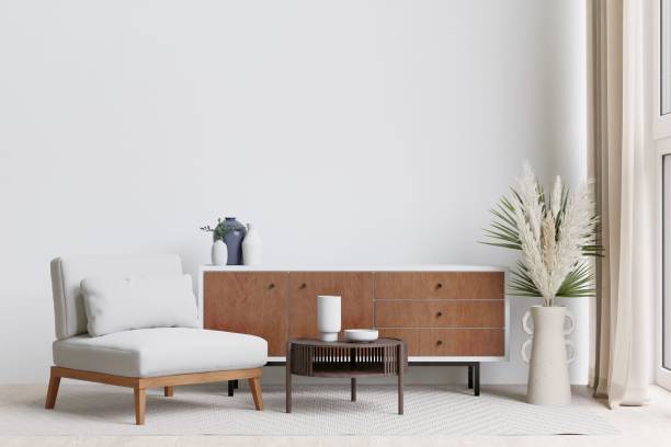 istock Modern living room with a drawer, armchair, and coffee table. 3d rendering. 1498793557