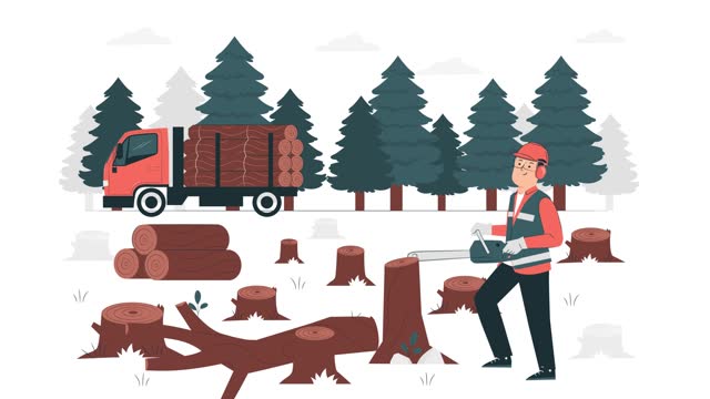 Environmental pollution, climate crisis - Man cutting down trees 4k