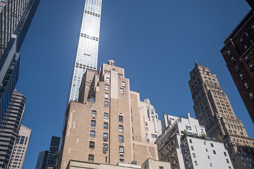 Skyscrapers and Street View, Manhattan, New York City.