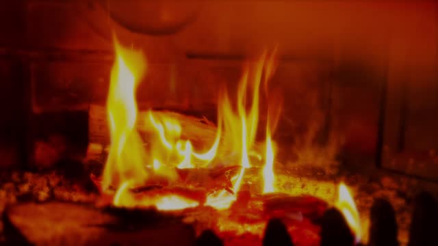 Burning Fire In The Fireplace. Wood And Embers In The Fireplace Detailed Fire Background. stock video