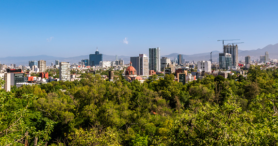 Cityscape at Mexico City, view towards south, as seen from Chapultepec Park