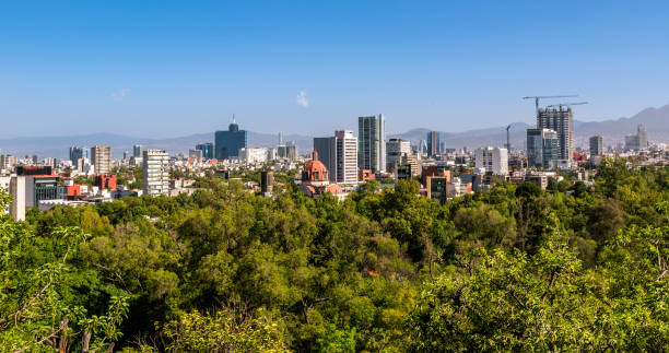 Cityscape at Mexico City with iconic buildings stock photo