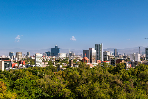 Skyscrapers at Mexico City, view towards south, as seen from Chapultepec Park
