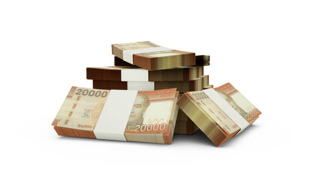 istock 3D Stack of 20000 Chilean peso notes isolated on whited background 1498816791
