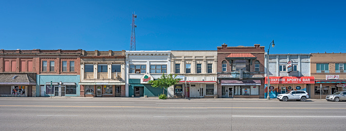 Havre, Montana, USA – June 06, 2023:  A row of historic buildings on First Street