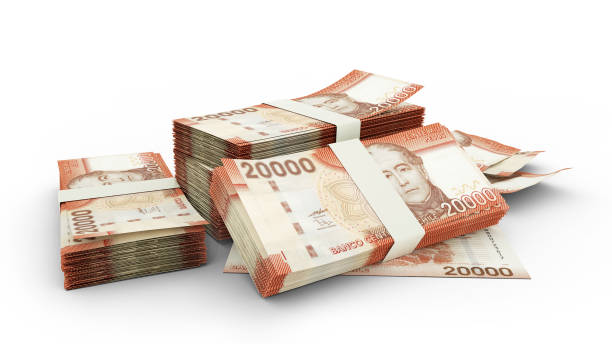 istock 3D Stack of 20000 Chilean peso notes isolated on whited background 1498819235