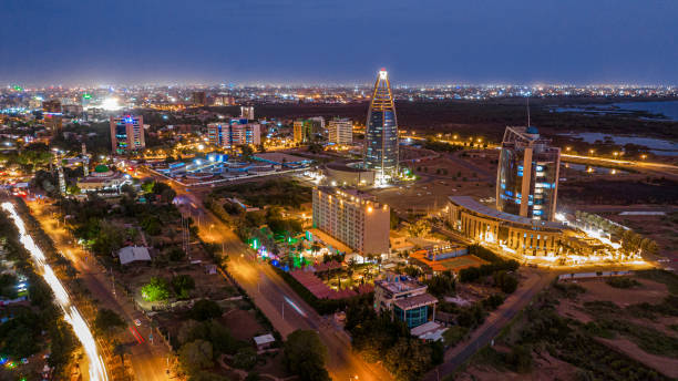 Sudan Aerial photo of the Sudanese capital Khartoum on the evening of July 25, 2023 capital of sudan stock pictures, royalty-free photos & images