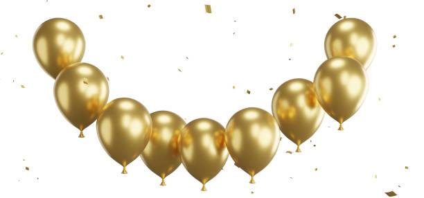 istock 3d render of golden balloons with confetti flying. 1498826885