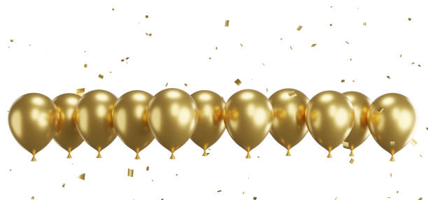 istock 3d render of golden balloons with confetti flying. 1498826886
