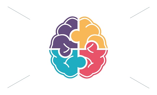 Brain divided into puzzle pieces of different colors, Here is a vector file that splits all elements