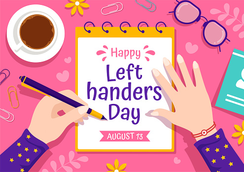 Left Hand Graphics Raising Happy Lefthanders Day Celebration Vector Illustration With Raise ...