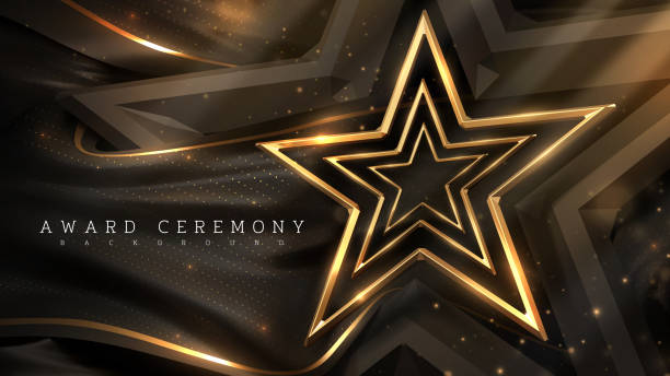 istock Luxury award ceremony background with gold star frame and spotlight effects and bokeh decorations. 1498836055