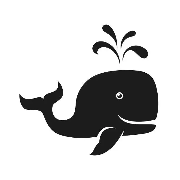 Vector illustration of Cute whale silhouette - cut out vector icon