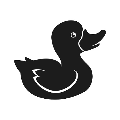 Stylized silhouette of a duck, toy duckling - cut out vector icon, sticker or decal