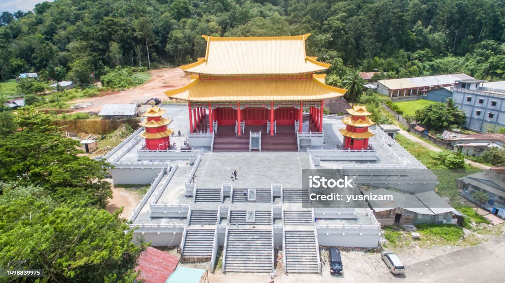 One of the main temples in Singkawang Pontianak, West Kalimantan, Indonesia. One of the main temples in Singkawang Pontianak, West Kalimantan, Indonesia. Aerial view. Ancient Stock Photo
