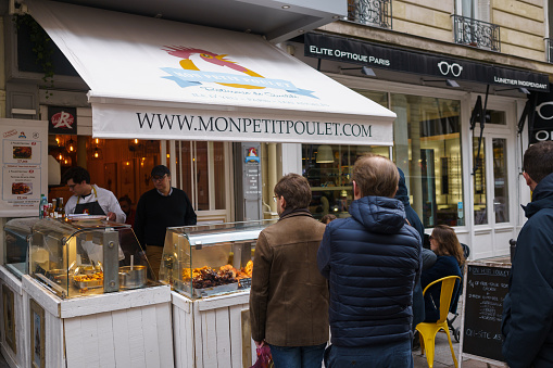Mon Petit Poulet, fast food restaurant in Paris, France. March 25, 2023.