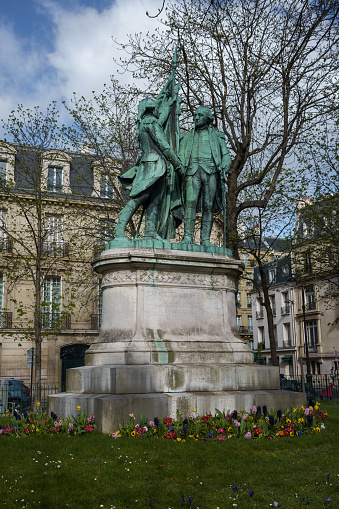 Statue Lafayette et Washington by sculptor Auguste Bartholdi in Paris, France. March 25, 2023.