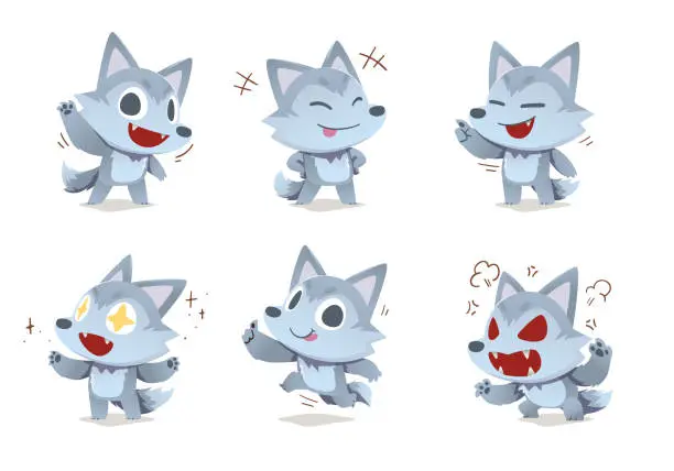 Vector illustration of set of animal cartoon character mascot Wolf collection