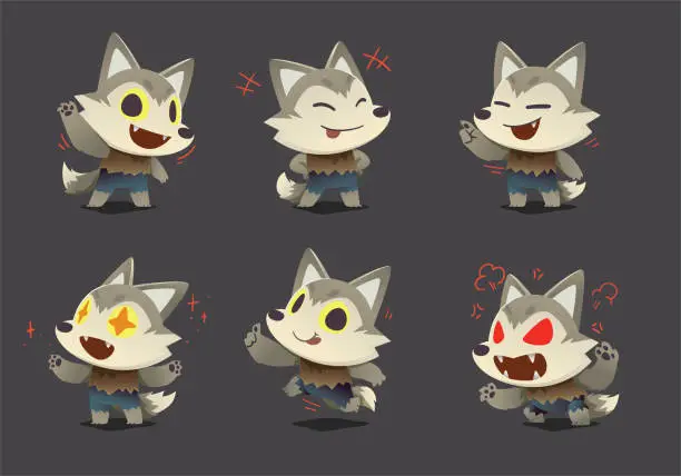 Vector illustration of set of monster werewolf character mascot collection