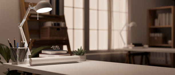 istock Close-up image of an architect or engineer's office desk in a modern office room 1498842799
