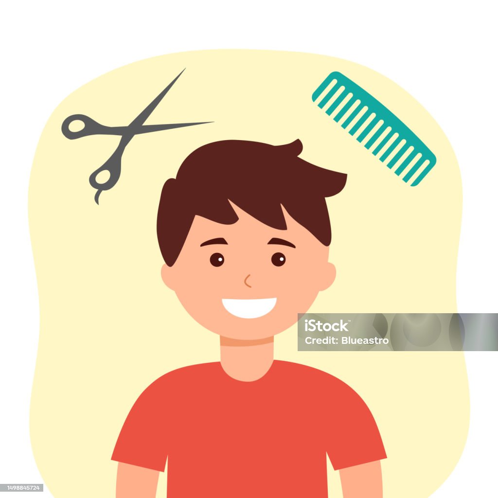 Ilustrasi Vektor Konsep Potongan Rambut Anakanak Anak Lakilaki Dengan