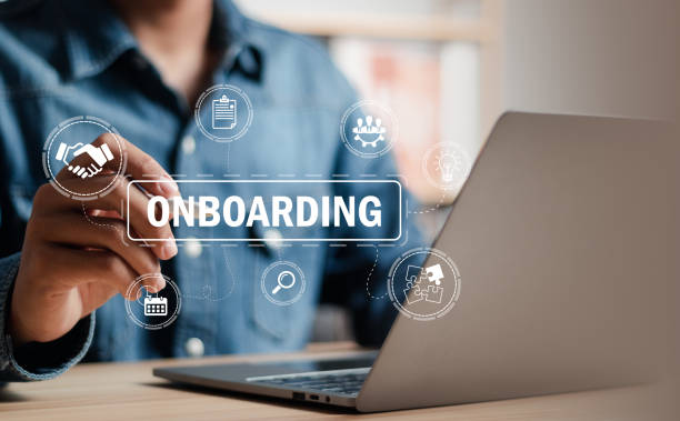 onboarding business process concept. businessman working structural business onboarding on virtual interface screen. - onboarding imagens e fotografias de stock