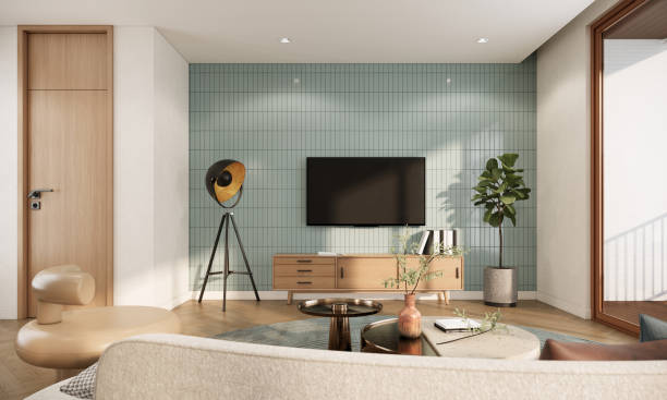 istock Modern minimal style living room interior design and decoration. 3d rendering mockup apartment with balcony. 1498848584