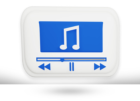 3d rendered media player design concept background in isolated white room with music icon.