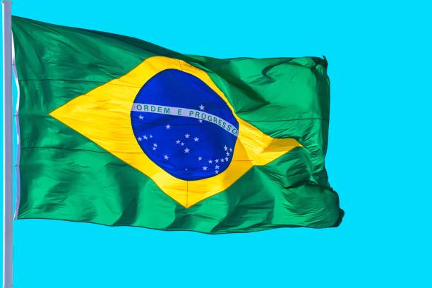 istock Brazilian flag blowing in the wind 1498855175