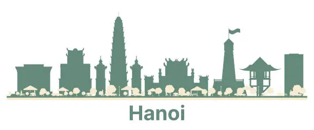 Vector illustration of Abstract Hanoi Vietnam City Skyline with Color Buildings.