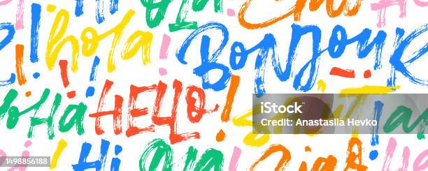 9hello Words Seamless Pattern With Colorful Words Hello In Different Languages Stock ...
