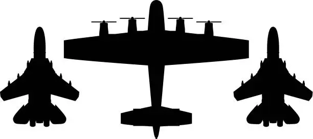 Vector illustration of Military Plane Silhouettes