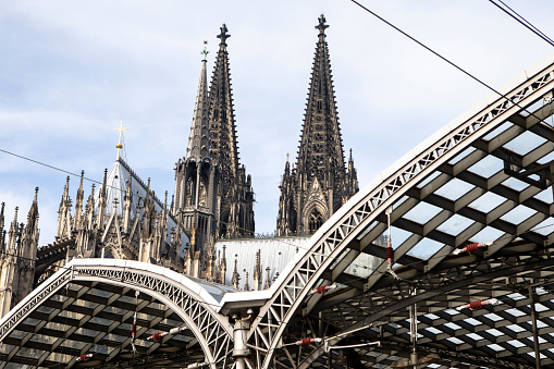 Cologne Cathedral viewed from the end of a platform on Cologne Central Station