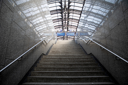 Cologne railway station - steps from the concourse level leading up to the station platforms