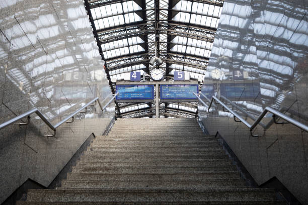 Steps leading up to a railway station platform