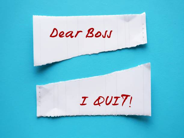 istock Torn paper on blue background with handwritten text DEAR BOSS I QUIT, concept of decision making to leave job, to quit working full time corporate job, or the great resignation phenomenon 1498864957